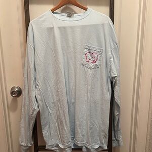 Ivory Ella Comfort Colors Light Blue Long Sleeve Tee with Pink Logo